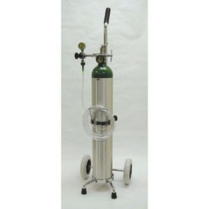 Oxygen tank on a wheeled cart
